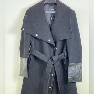 Club Monaco Halli Leather Trim Belted Coat Size‎ Large NWT
